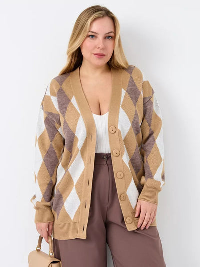 Damen kuscheliger Cardigan mit Rautenmuster und Knopfverschluss Heidi-Mode