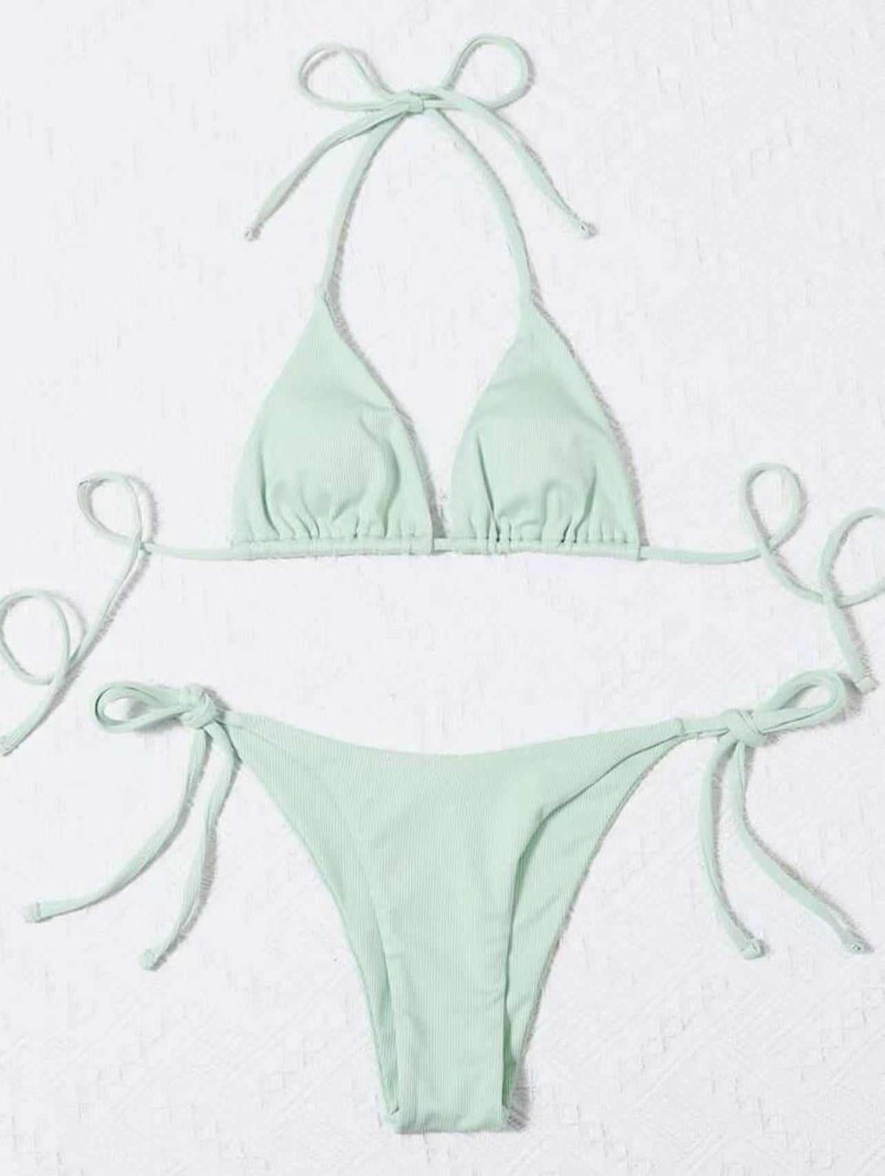 Damen Triangel-Bikini-Set mit verstellbaren Bindebändern und ribbed Design Heidi-Mode