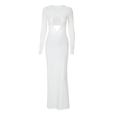 Damen Glamouröses Figurbetontes Kleid mit außergewohnlichem Ausschnitt und Langen Ärmeln Heidi-Mode