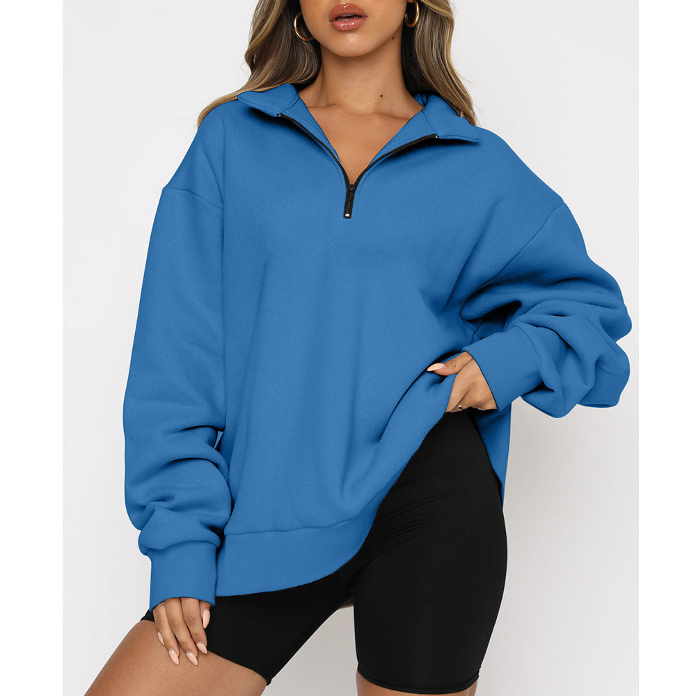 Damen Bequemer Oversized Pullover mit Reißverschluss Heidi-Mode