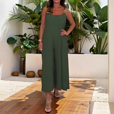 Damen eleganter Jumpsuit mit weitem Bein und modischen Schulterdetails Heidi-Mode