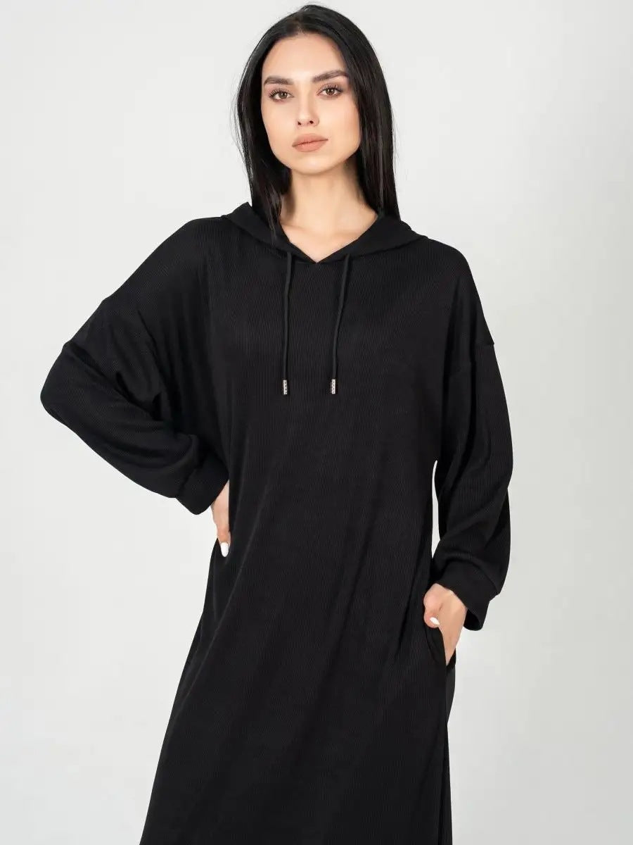 Damen Maxikleid mit Kapuze und seitlichen Schlitzen Heidi-Mode