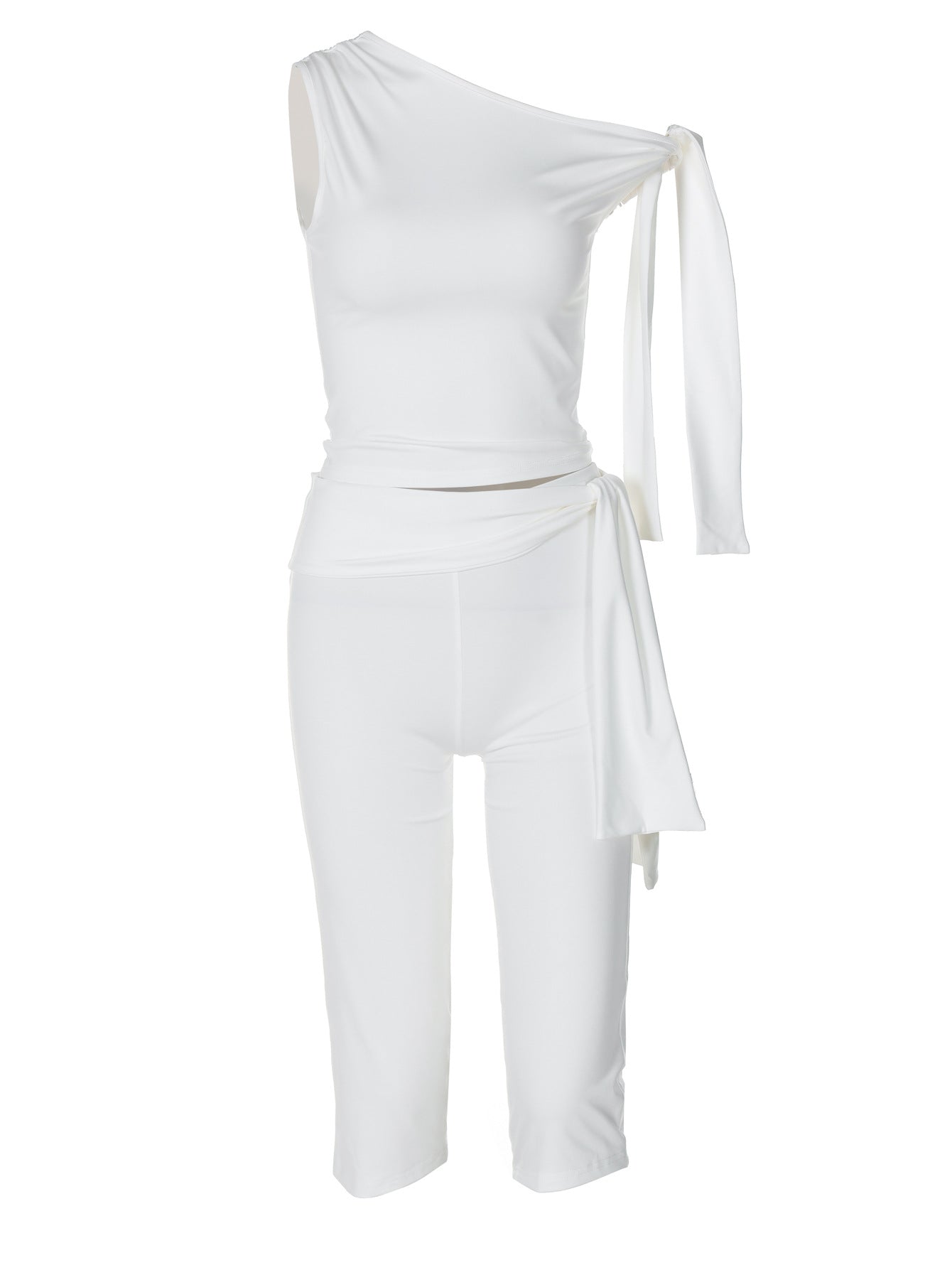 Damen figurbetonter One-Shoulder Jumpsuit mit schwingendem Schlitz Heidi-Mode