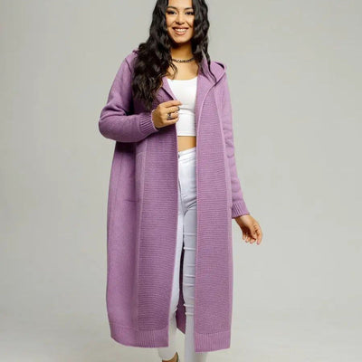 Damen Strickmantel mit Kapuze und seitlichen Taschen Heidi-Mode