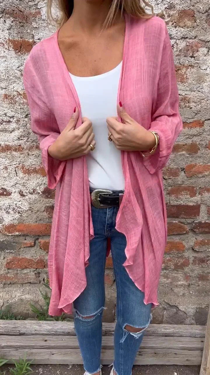 Damen Longcardigan aus leichtem, strukturiertem Stoff mit offener Front und eleganten Ärmeln Heidi-Mode