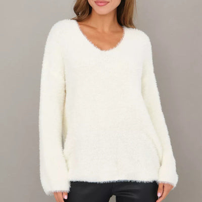 Damen kuscheliger Strickpullover mit weitem Schnitt und eleganten Details Heidi-Mode