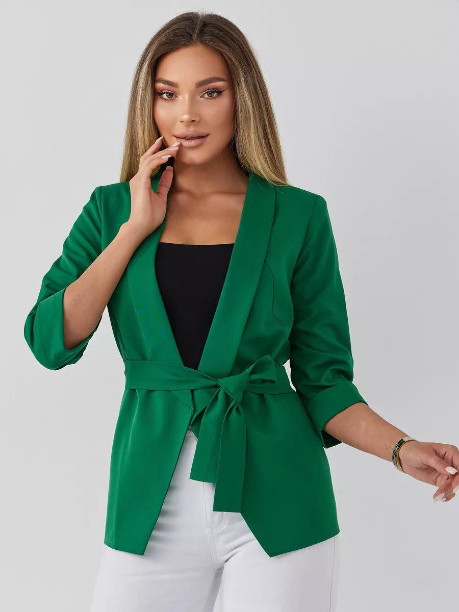 Damen elegante Blazerjacke mit tailliertem Schnitt und Bindegürtel Heidi-Mode