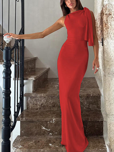 Damen figurbetontes Maxikleid mit schulterfreiem Design und elegantem Schlitz Heidi-Mode