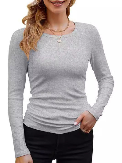 Damen Langarmshirt mit feinem Rippstrick und figurbetontem Schnitt Heidi-Mode