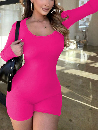 Damen Figurbetonter Jumpsuit mit Langarm und Rundhalsausschnitt Heidi-Mode