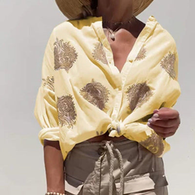 Damen Elegante verspielte Bluse mit dekorativem Knopf-Design Heidi-Mode