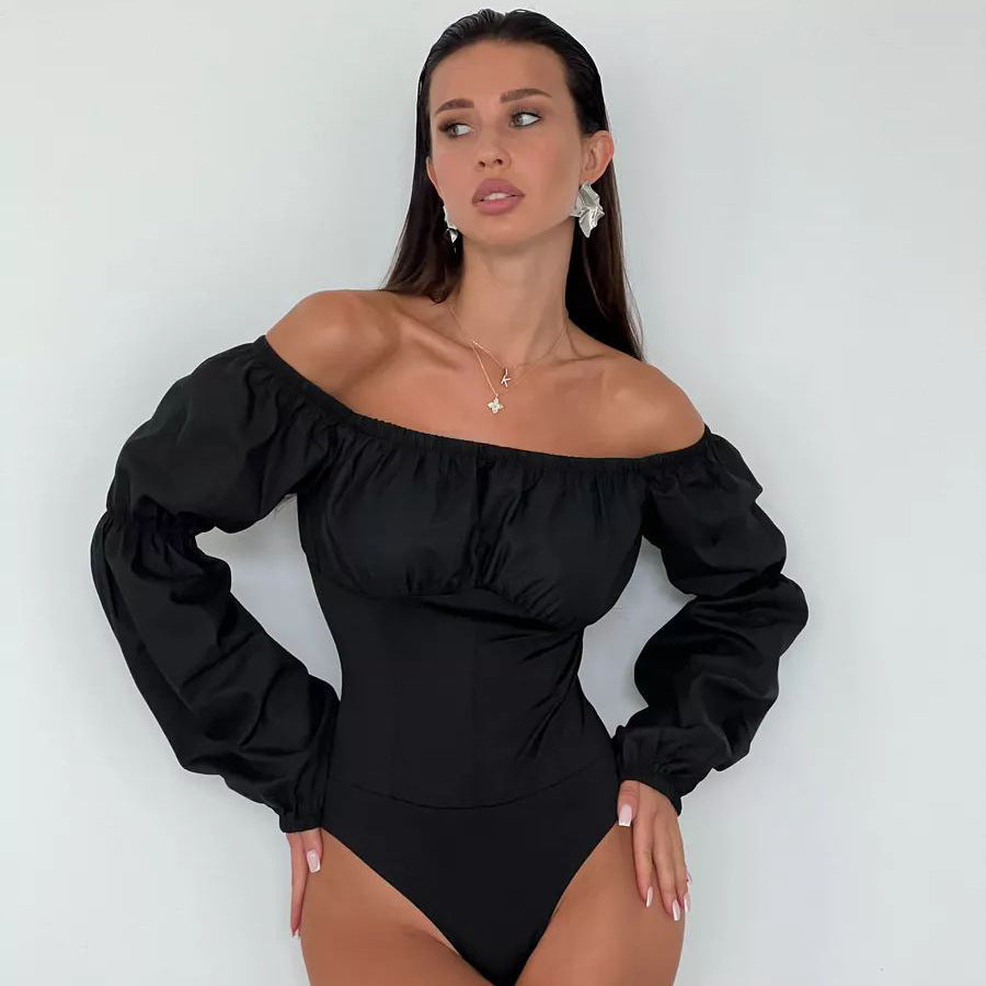 Damen Off-Shoulder Bodysuit mit voluminösen Ärmeln und figurbetontem Schnitt Heidi-Mode