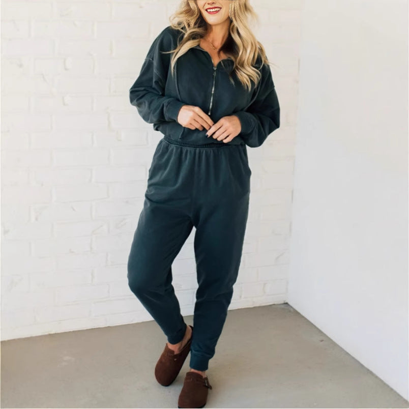Damen Freizeit-Jumpsuit mit kurzem Reißverschluss und praktischem Gummizug Heidi-Mode
