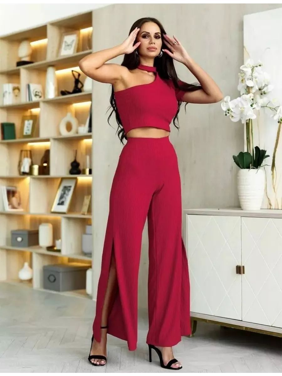 Damen Cropped Top und weite Hose im gestreiften Design Heidi-Mode