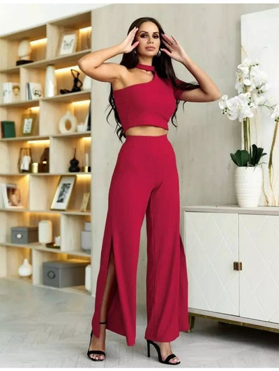 Damen Cropped Top und weite Hose im gestreiften Design Heidi-Mode