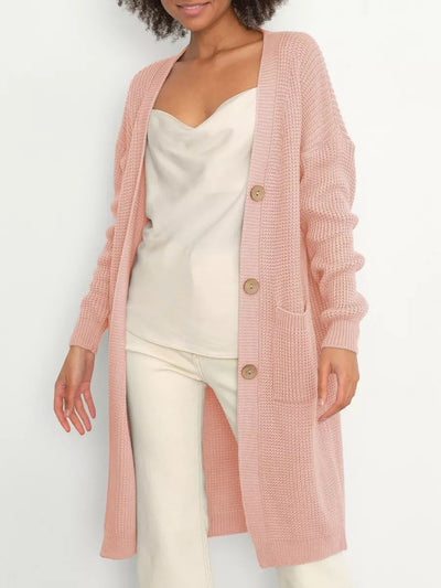 Damen lässiger Strickcardigan mit Knopfverschluss und Taschen Heidi-Mode