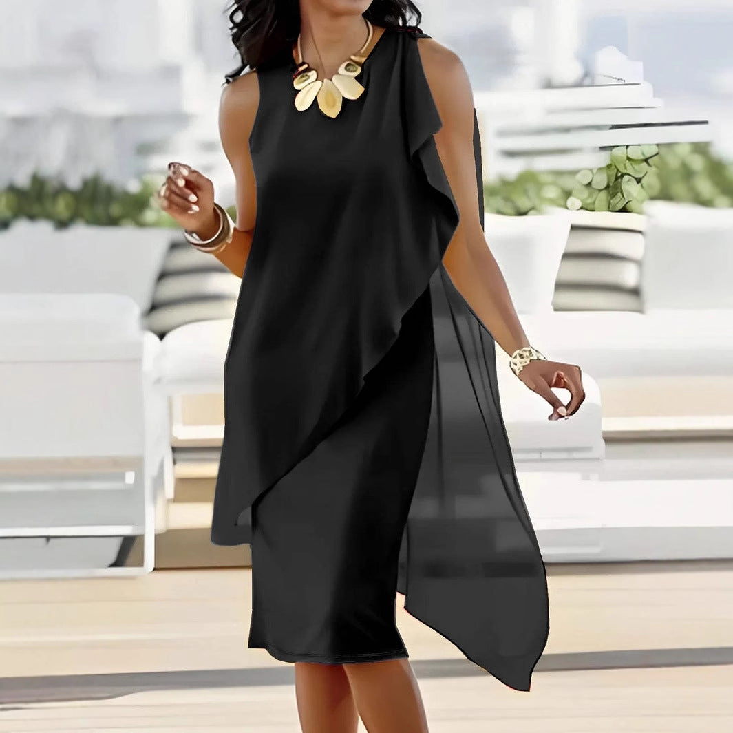 Damen asymmetrisches Chiffonkleid mit raffiniertem Rüschendetail Heidi-Mode