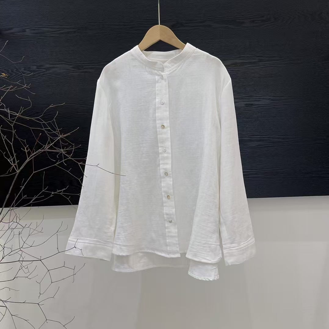 Femme Leichtes Langarm-Button-Up Tunika-Shirt Heidi-Mode
