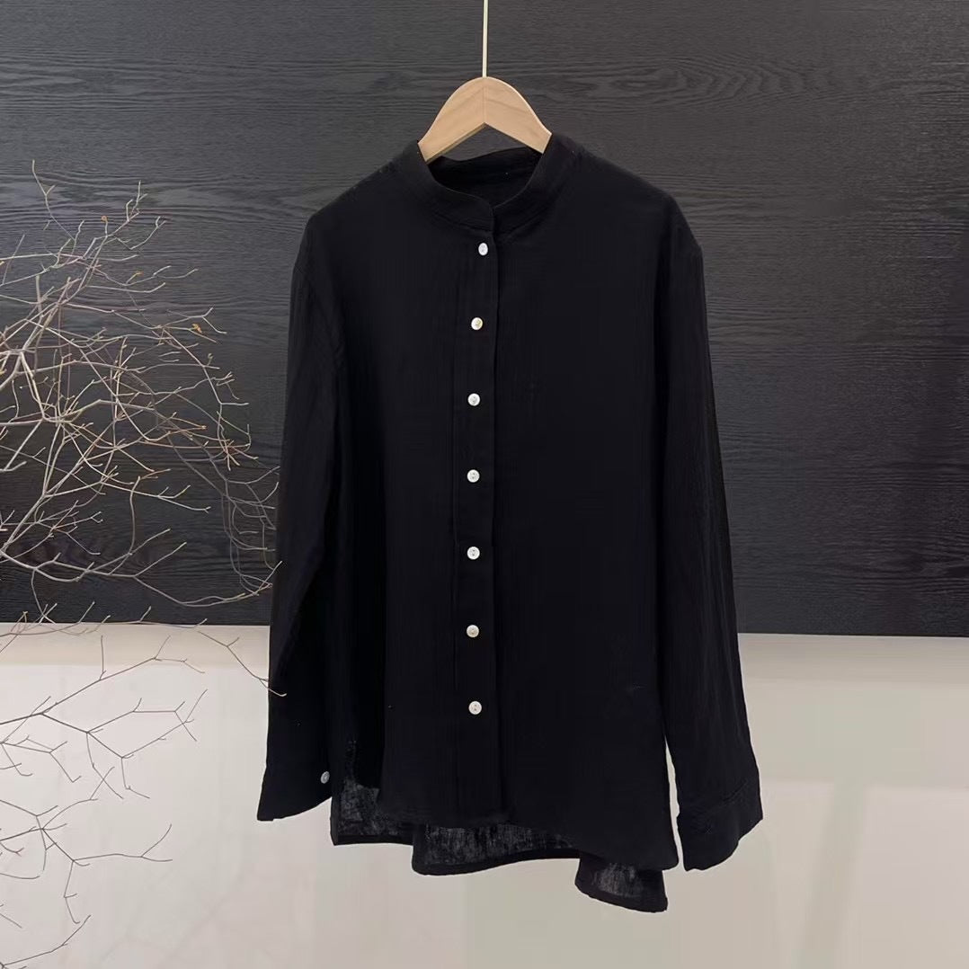 Femme Leichtes Langarm-Button-Up Tunika-Shirt Heidi-Mode