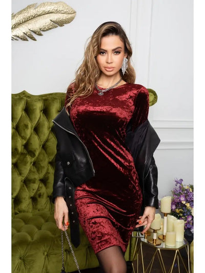 Damen Samt-Midikleid mit eleganter Silhouette und langen Ärmeln Heidi-Mode