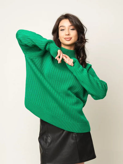 Damen kuscheliger Strickpullover mit hohem Kragen und feiner Rippstruktur Heidi-Mode