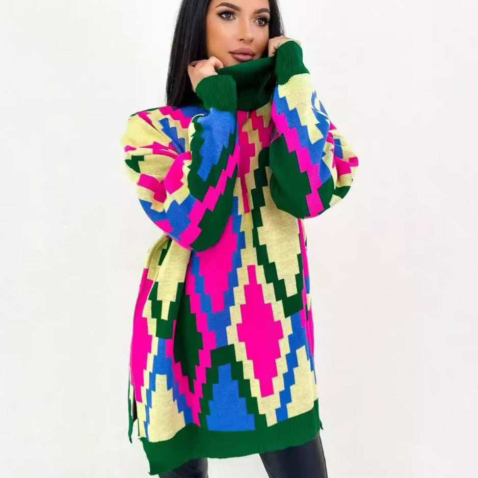 Damen Oversized Strickpullover mit grafischem Jacquard-Muster und lässigem Schnitt Heidi-Mode