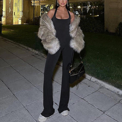 Damen eleganter Jumpsuit mit raffiniertem Rückenausschnitt und bequemen Beinen Heidi-Mode