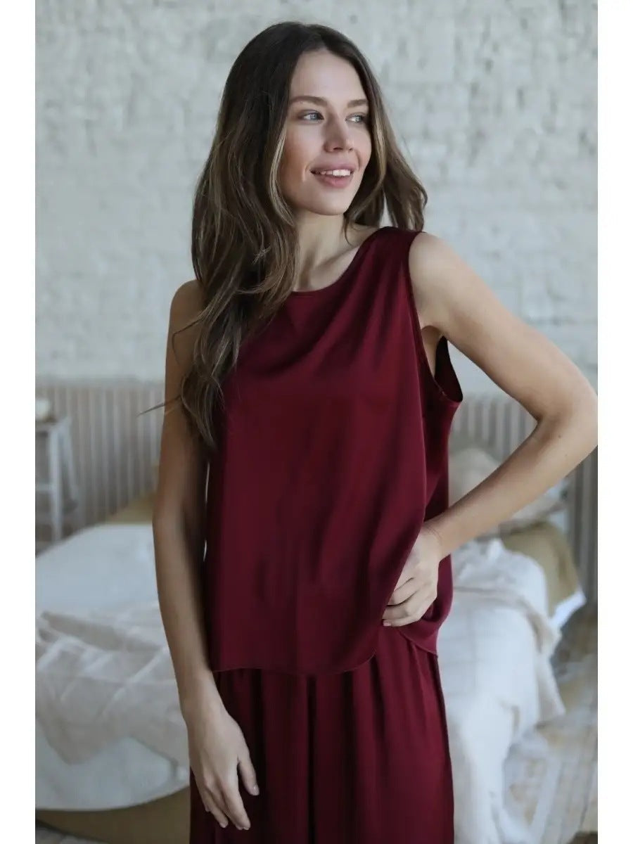 Damen eleganter Satin-Schlafanzug mit großzügigem Schnitt und feiner Textur Heidi-Mode