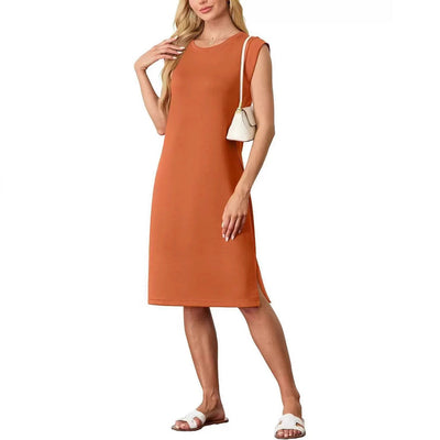 Damen Freizeitkleid mit eleganten Seitenschlitzen und Rundhalsausschnitt Heidi-Mode