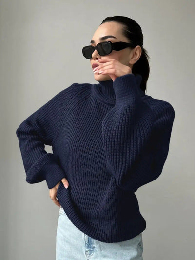 Damen Strickpullover mit hohem Kragen von Heidi-Mode
