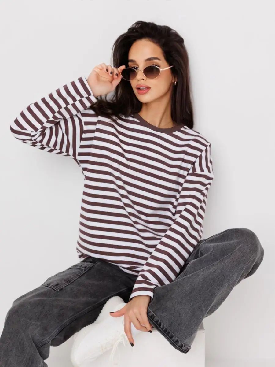 Damen lässiges Streifenoberteil mit weitem Schnitt und langen Ärmeln Heidi-Mode