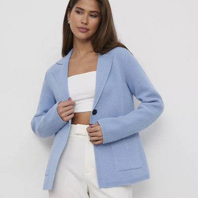 Damen strukturierte Blazerjacke mit elegantem Revers und funktionalen Taschen Heidi-Mode