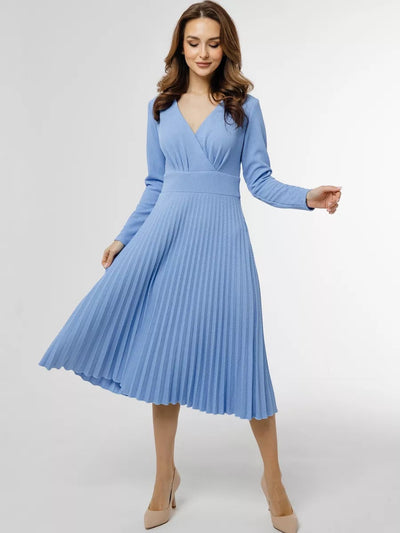 Damen schickes Maxikleid mit elegantem V-Ausschnitt und plissierter Textur Heidi-Mode