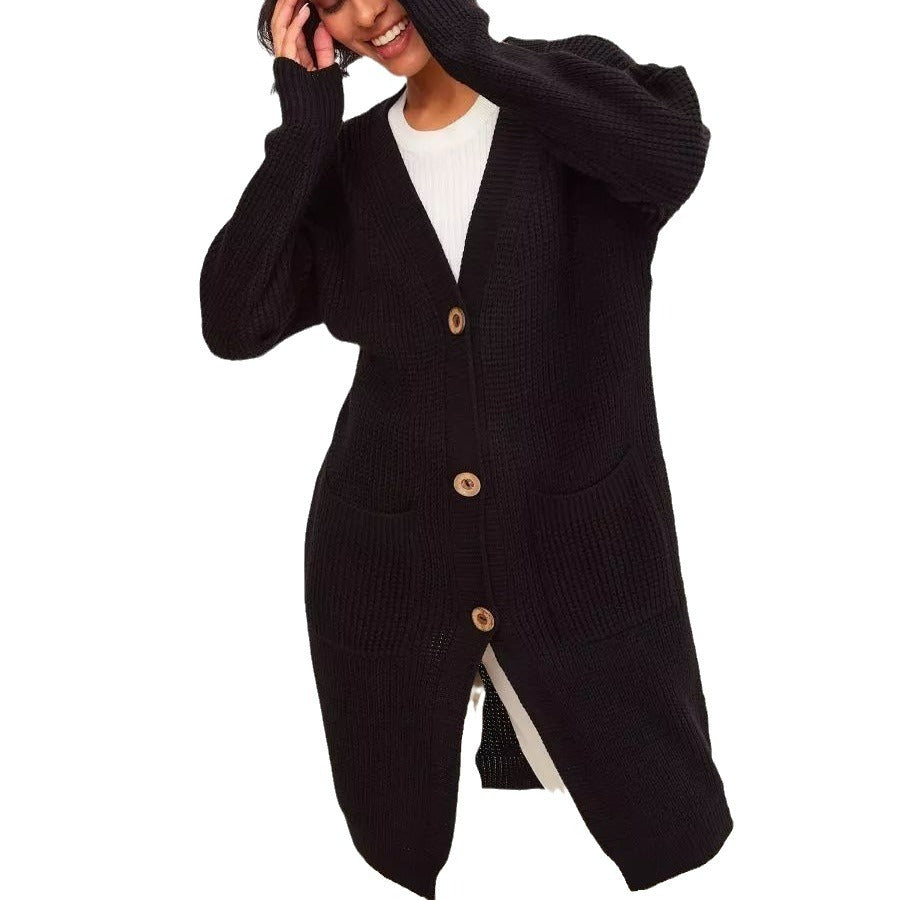 Damen lässiger Strickcardigan mit Knopfverschluss und Taschen Heidi-Mode