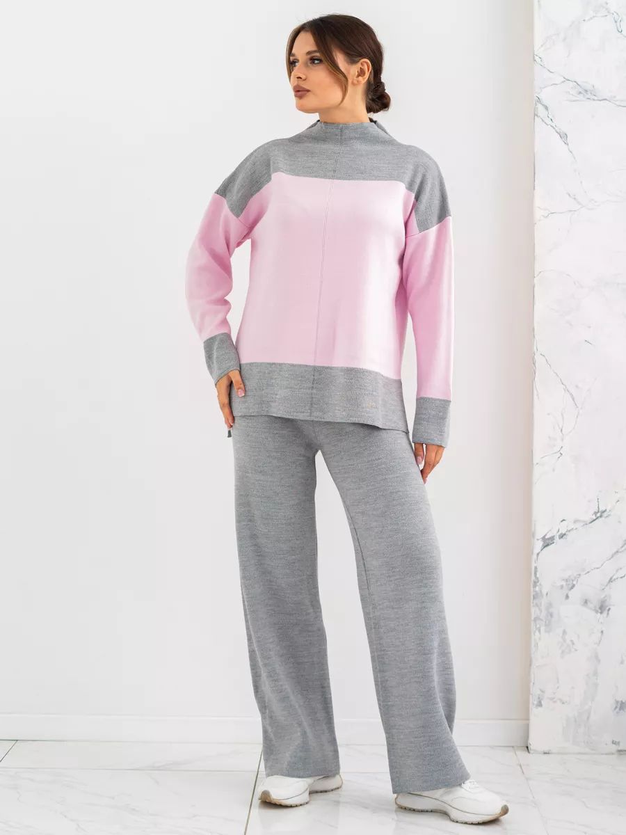 Damen kuscheliges Strick-Ensemble mit hohem Kragen und weitem Schnitt Heidi-Mode