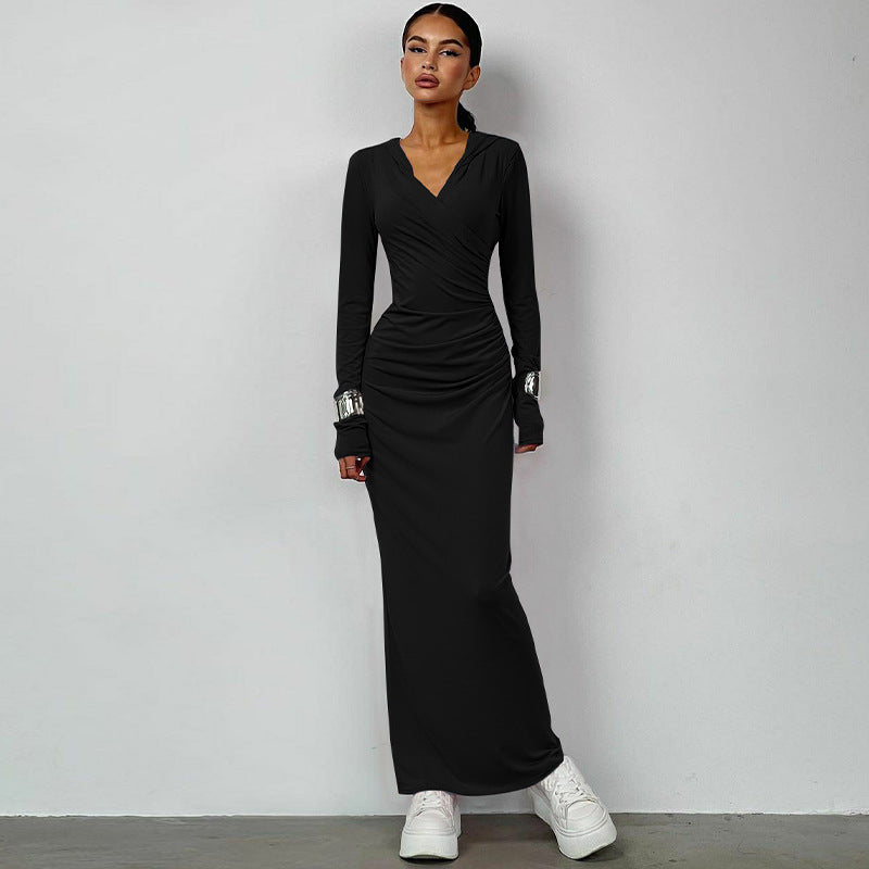 Damen Maxikleid mit Kapuze und raffiniertem Faltenwurf Heidi-Mode
