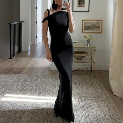 Damen figurbetontes Maxikleid mit asymmetrischen Trägern und elegantem Schnitt Heidi-Mode