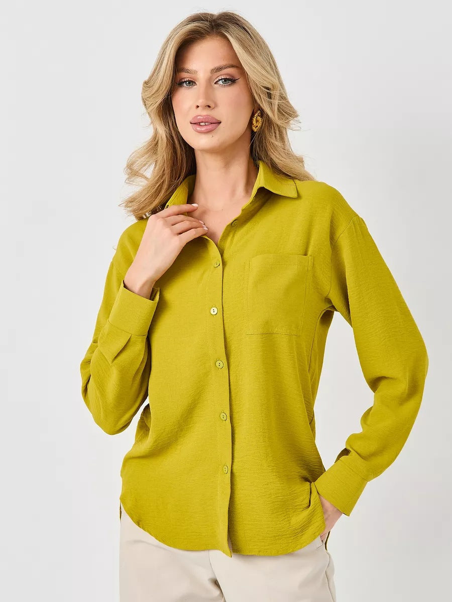 Damen lässiges Overshirt mit Button-Down-Kragen und Brusttasche Heidi-Mode