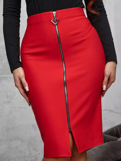 Damen figurbetonter Rock mit Reißverschlussdetails und hohem Bund Heidi-Mode