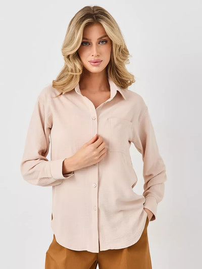 Damen lässiges Overshirt mit Button-Down-Kragen und Brusttasche Heidi-Mode
