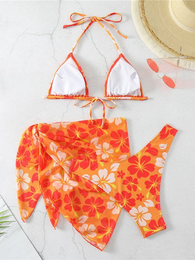 Damen Floral Print Zweiteiliger Badeanzug mit Sarong Heidi-Mode
