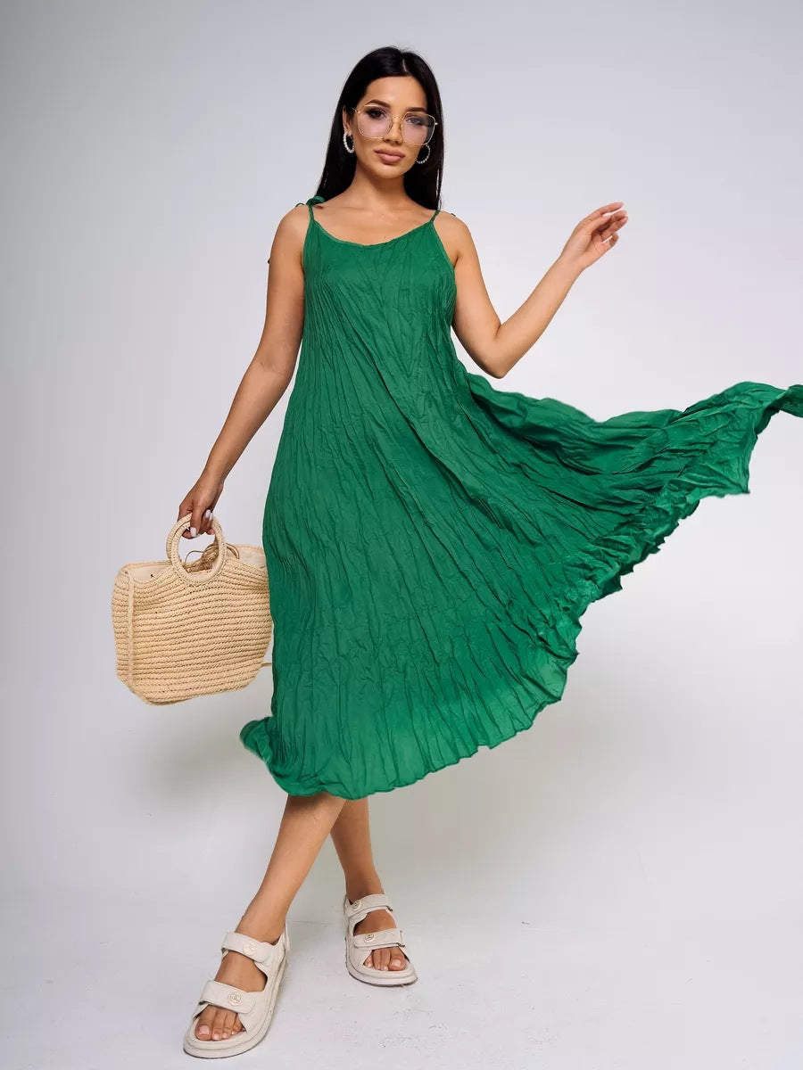 Damen luftiges Maxikleid mit Trägern und lässigem Faltenwurf Heidi-Mode