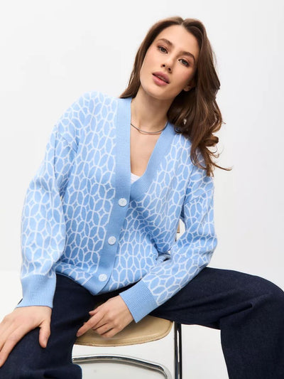 Damen Strickcardigan mit modernem geometrischen Muster und bequemer Passform Heidi-Mode