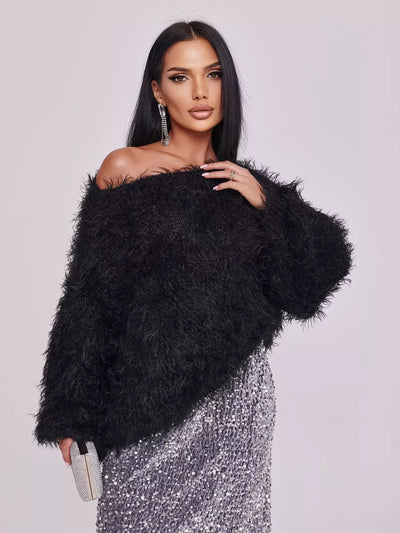 Damen Strickpullover mit weichem Flauschmaterial und eleganten Details Heidi-Mode