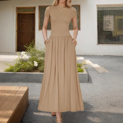 Damen Maxikleid mit asymmetrischem Ausschnitt und fließendem Rock Heidi-Mode