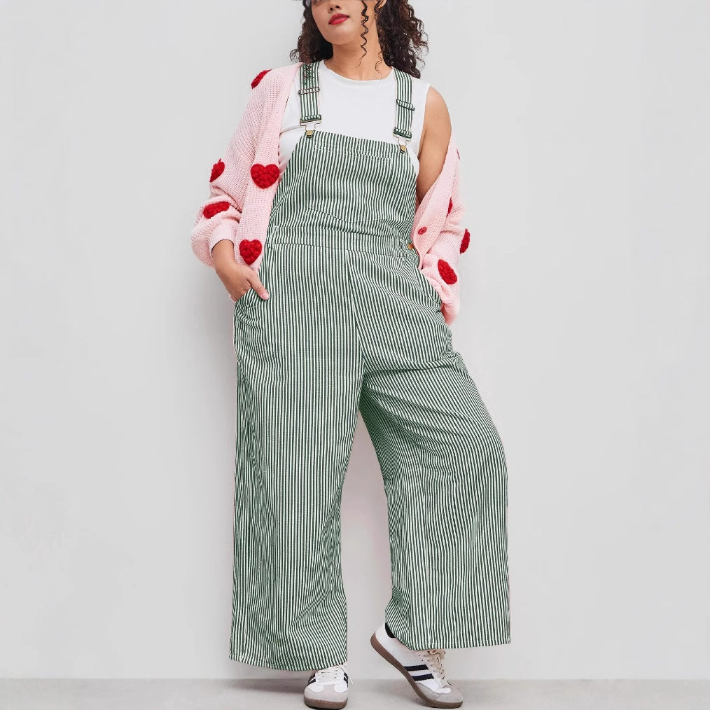 Damen Lässige weite Latzhose mit Streifenmuster Heidi-Mode