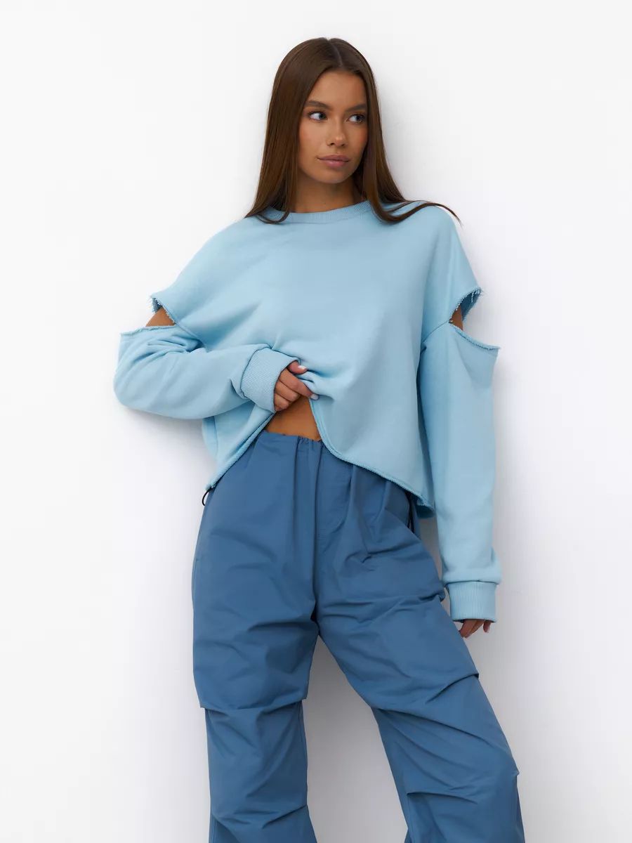 Damen lässiges Sweatshirt mit asymmetrischen Cut-Out-Details und oversized Schnitt Heidi-Mode