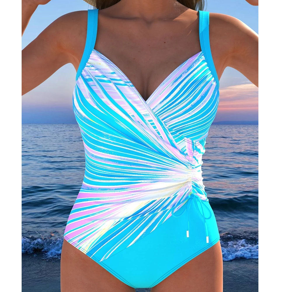 Nicola – Einteiler mit schrägen Streifen und Plissee-Details