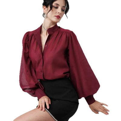 Damen Elegante Bluse mit voluminösen Puffärmeln und transparentem Stoff Heidi-Mode