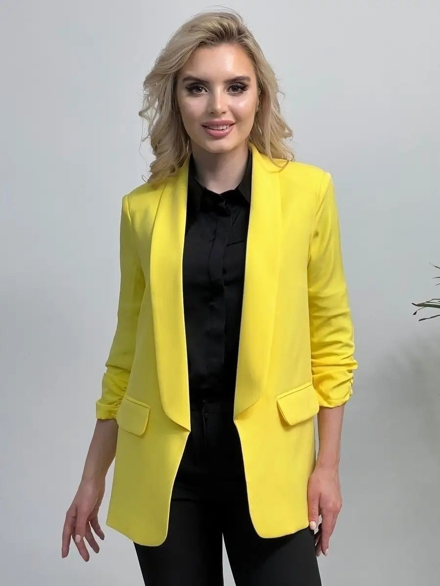 Damen eleganter Blazer mit raffinierten Rüschendetails und schmalem Schnitt Heidi-Mode